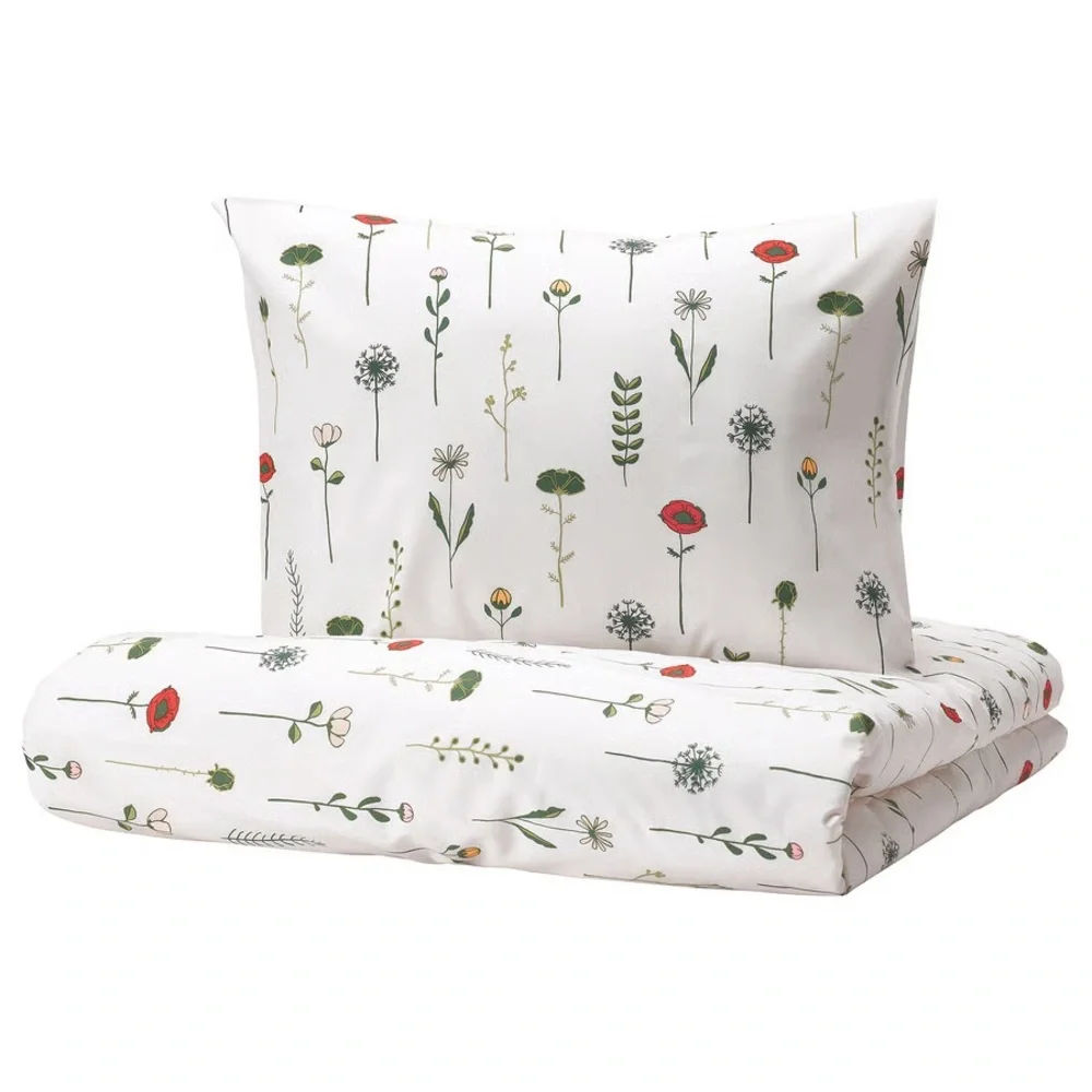 White Floral Dot Duvet Cover with Colorful Accent Prints